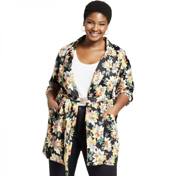 AVA & VIV Open Front Blazer Style Kimono Plus Size 2X Tie Belt Going Out Pockets - Picture 3 of 7